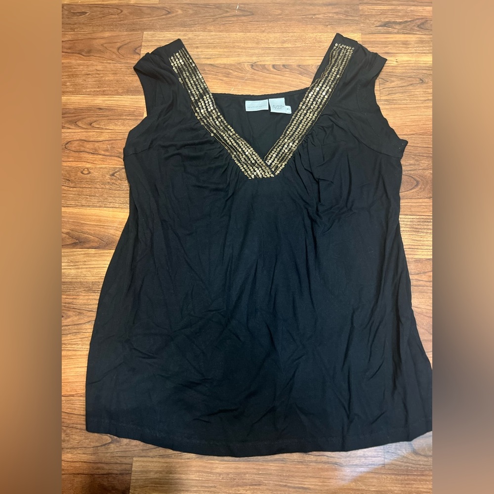 Newport News Black & Gold Sequin Top, XL
